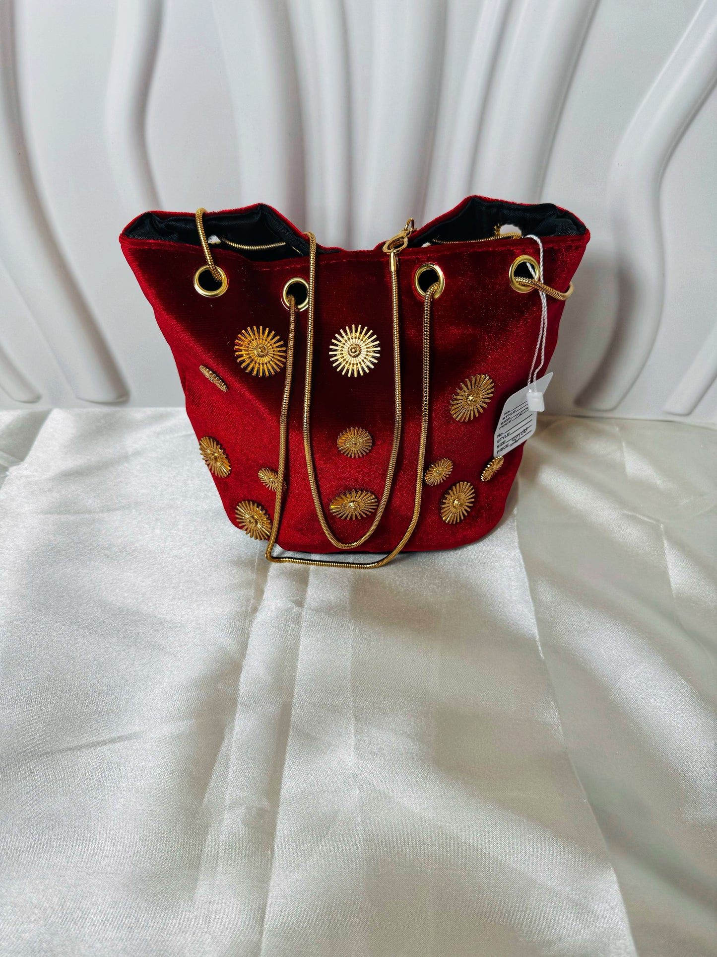 Red Embellished Velvet Bag