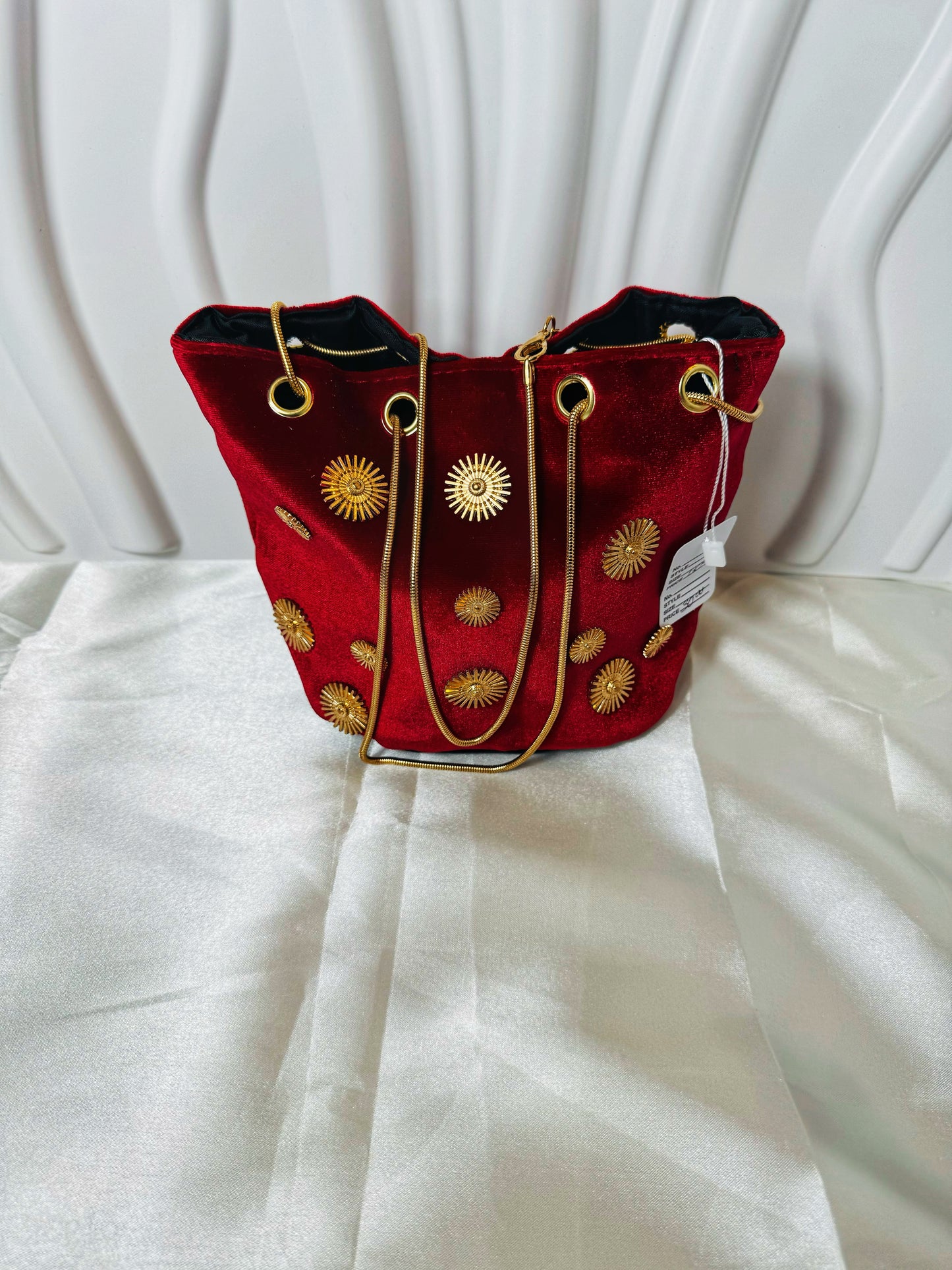 Red Embellished Velvet Bag