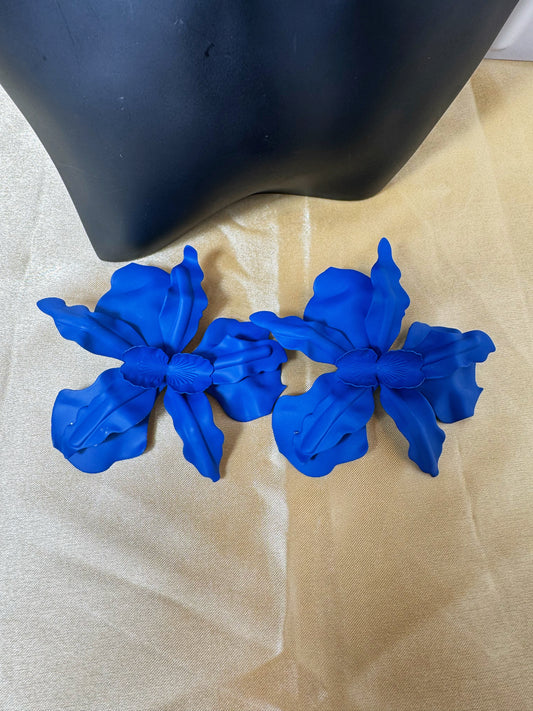Blue Orchid Flower Earrings