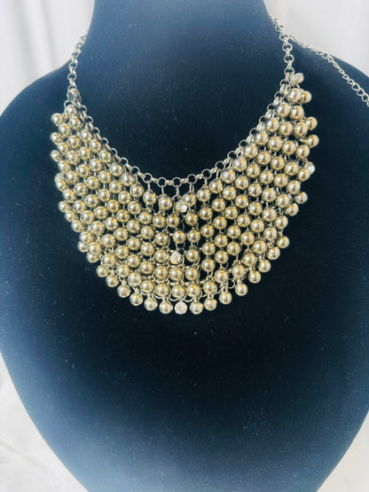 Glistening Silver Beaded Statement Collar Necklace