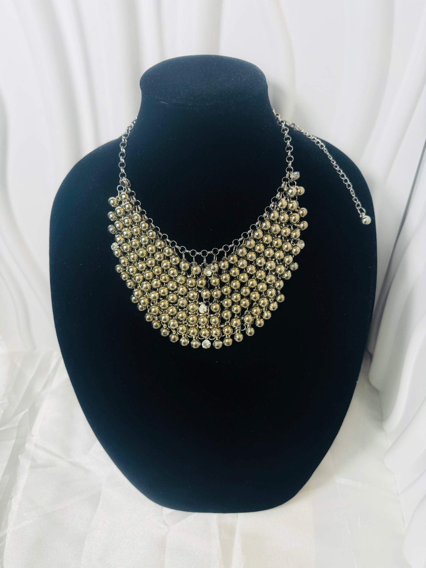 Glistening Silver Beaded Statement Collar Necklace