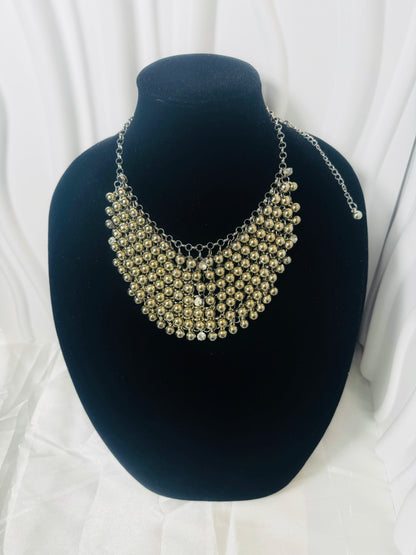 Glistening Silver Beaded Statement Collar Necklace