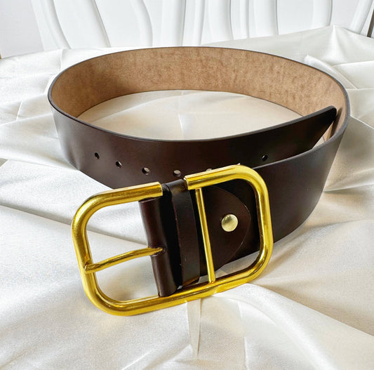 Gold Buckle Leather Belt - The Brand By Teneshia B.