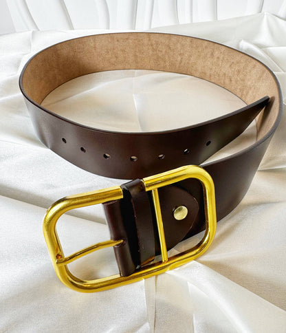 Gold Buckle Leather Belt - The Brand By Teneshia B.