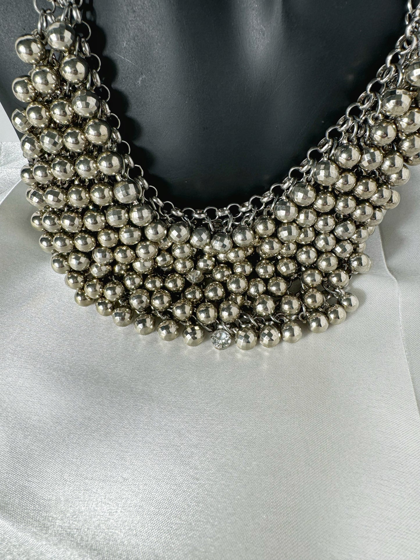 Glistening Silver Beaded Statement Collar Necklace - The Brand By Teneshia B.