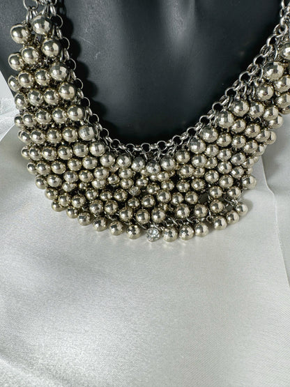 Glistening Silver Beaded Statement Collar Necklace - The Brand By Teneshia B.