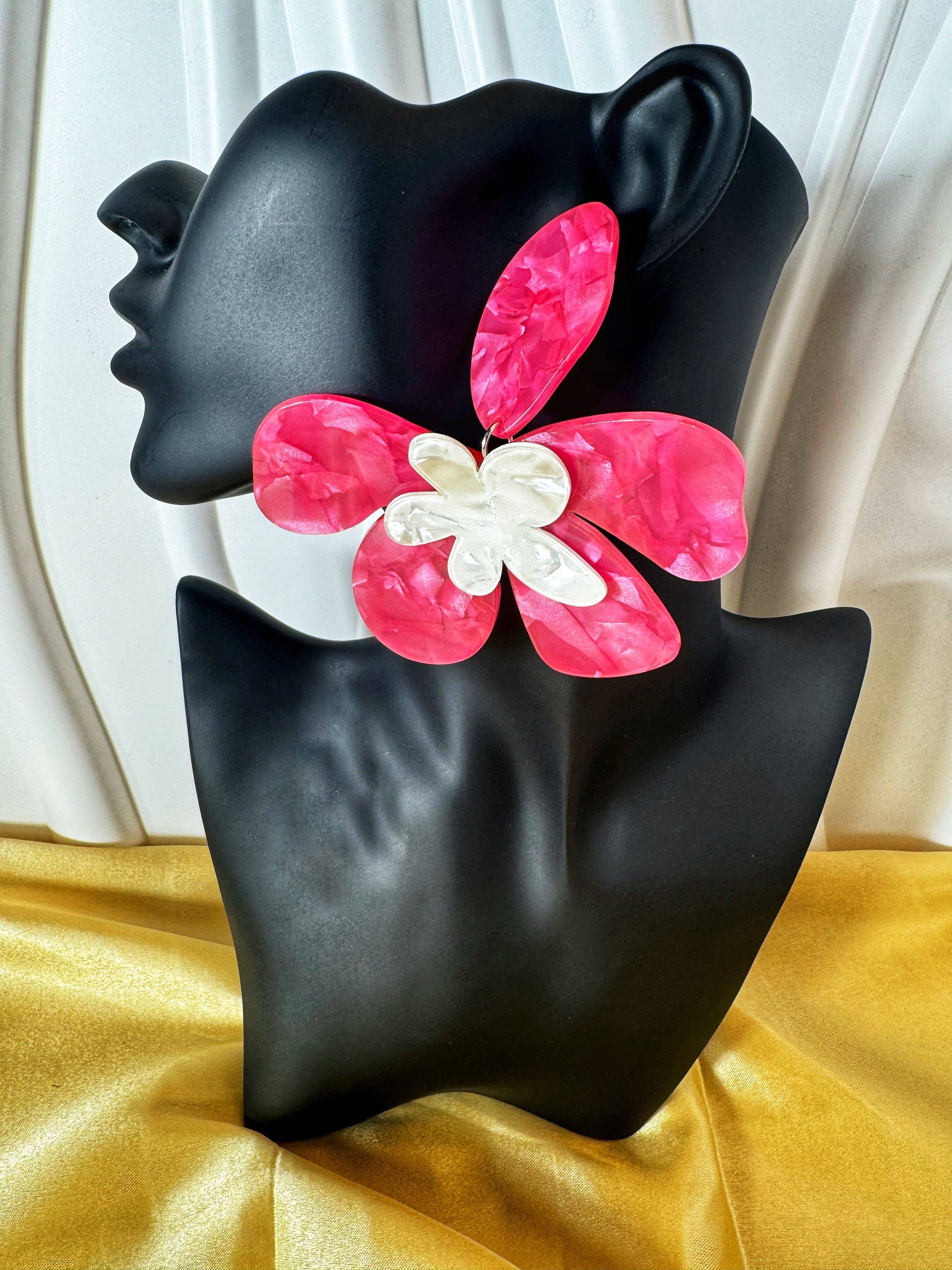 Pink Resin Flower Earrings - The Brand By Teneshia B.