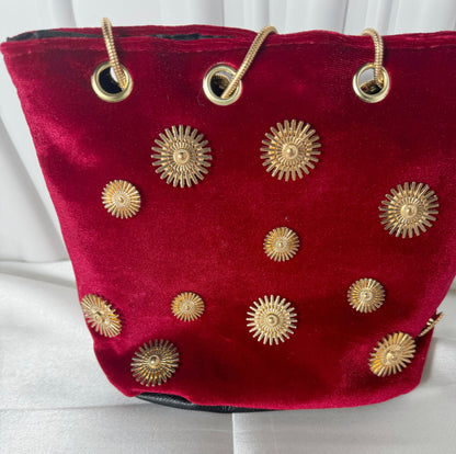 Red Embellished Velvet Bag - The Brand By Teneshia B.