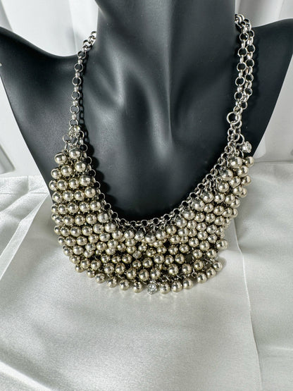 Glistening Silver Beaded Statement Collar Necklace - The Brand By Teneshia B.